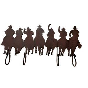 Vintage Cowboys and Horses Coat‎ Hat Rack Metalware 23" x 12"